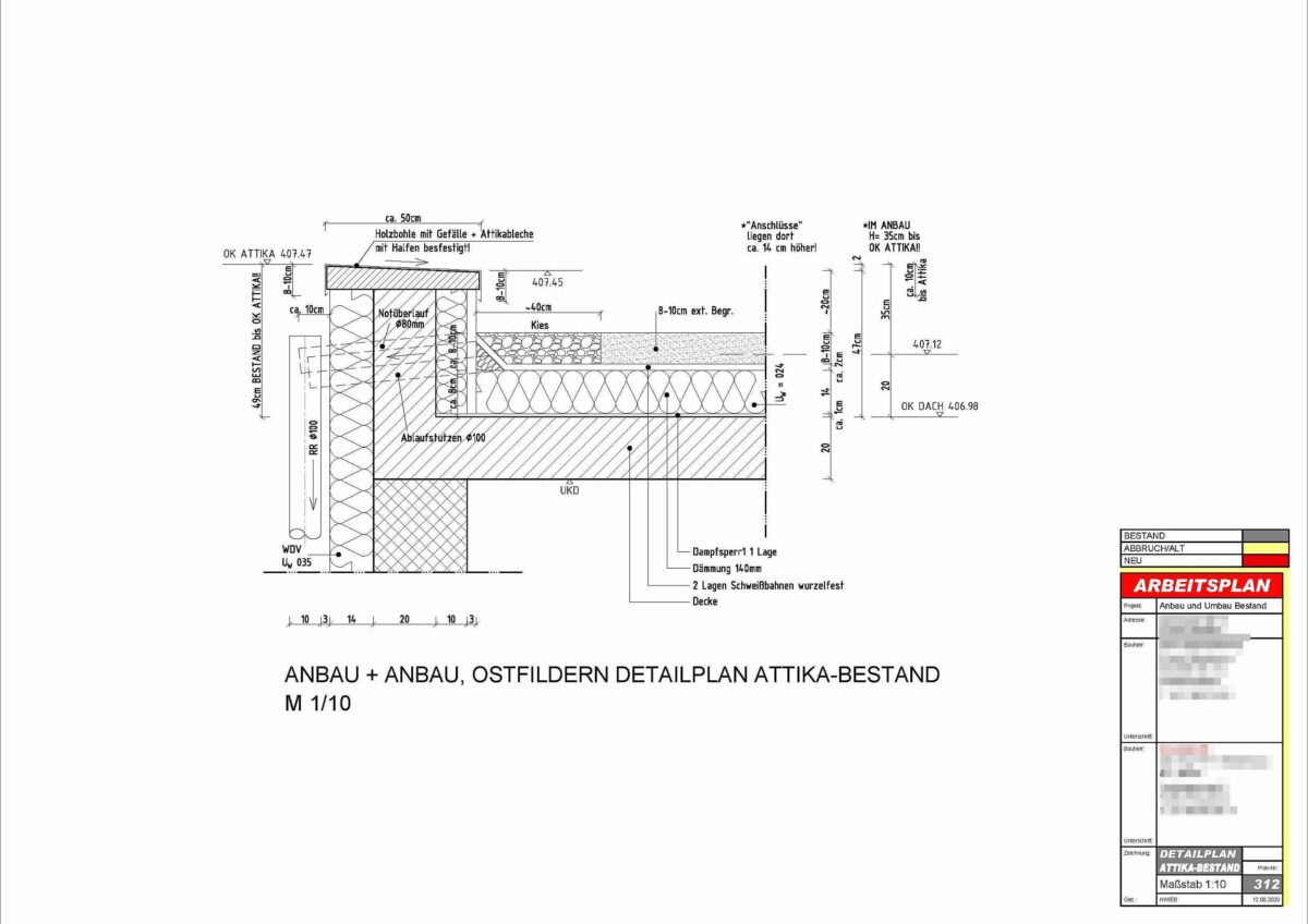 Detailplan einer Attika in 110 Grundriss zeichnen, Bauplan zeichnen